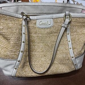 Coach Straw & Leather Tote Bag